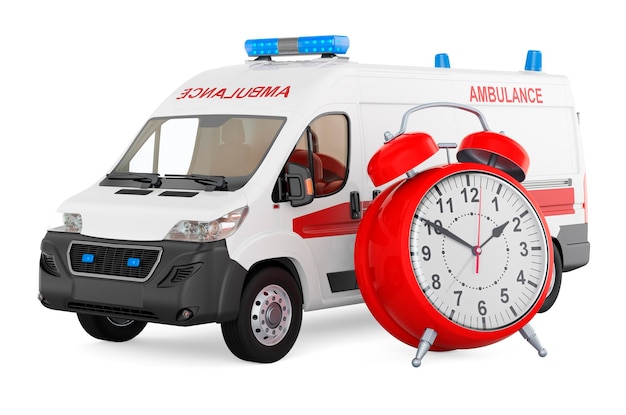 Ambulance van with alarm clock 3D rendering