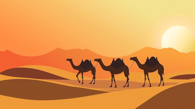 amels in desert beautiful landscape banner