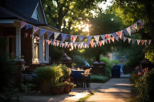 America independence day Adorned Patriotic Bunting and Flag Decorations