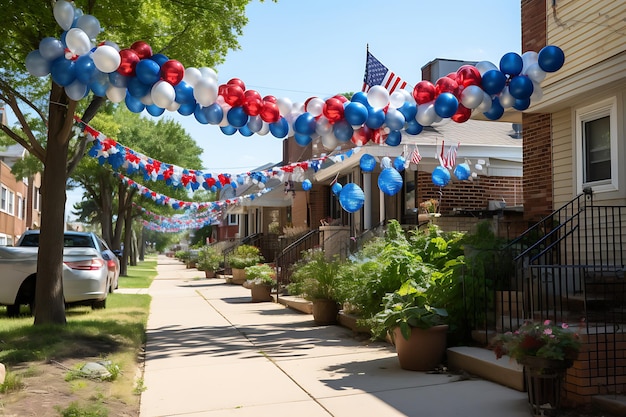 America independence day Adorned Patriotic Bunting and Flag Decorations