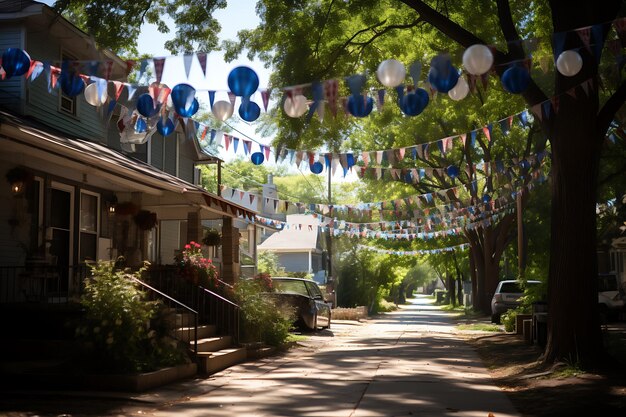 America independence day Adorned Patriotic Bunting and Flag Decorations