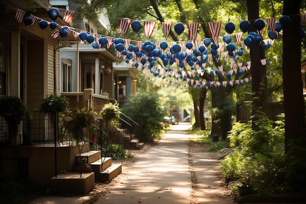 America independence day Adorned Patriotic Bunting and Flag Decorations