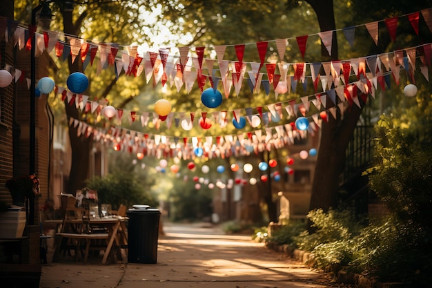 America independence day Adorned Patriotic Bunting and Flag Decorations