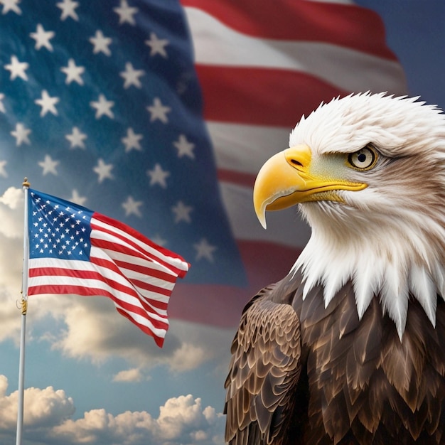 American bald eagle on american flag freedom and independence concept 4th of july background