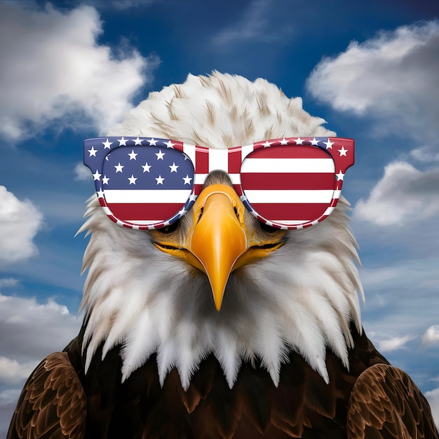 American Bald Eagle with Flag Symbol of Freedom and Patriotism