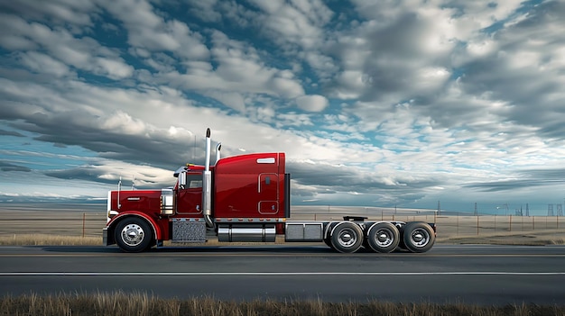 Photo american big rig semi truck on highway