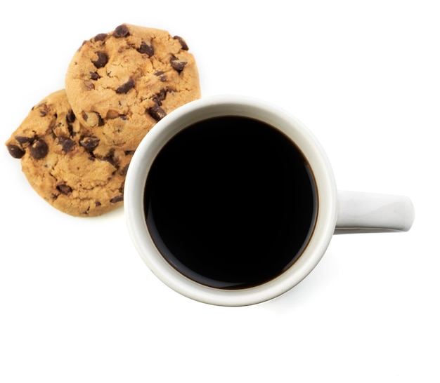 American black coffee with cookie isolated on white