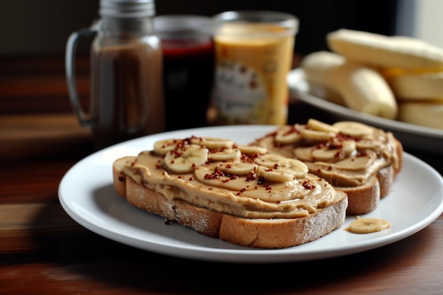 american breakfast bananas on toast with peanut butter sunrise lightning