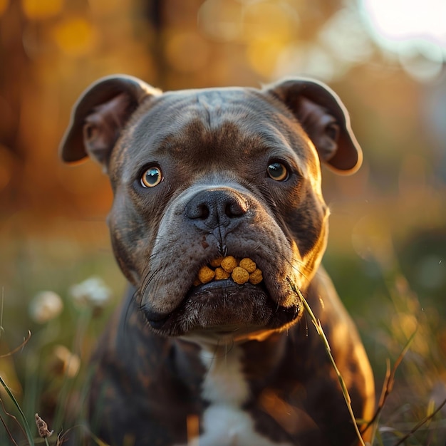 American bully eating outdoor