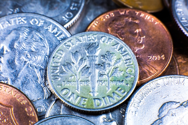 American cents close up photo. Macro coins.