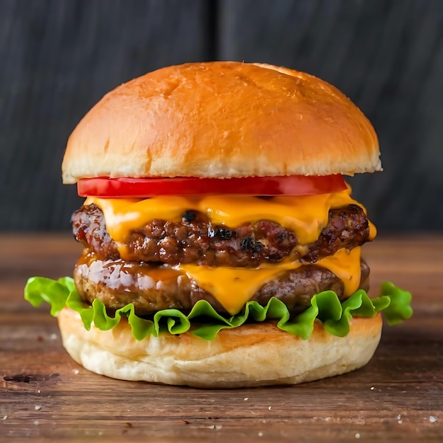 American cheese bbq beef with tomato lettuce juicy burger fast food presentation studio product