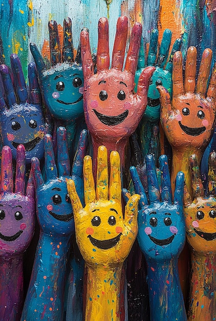 Photo american children creating colorful finger paintings with joyful expressions