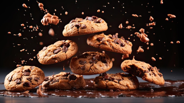 American chocolate chip cookies with chocolate splashes