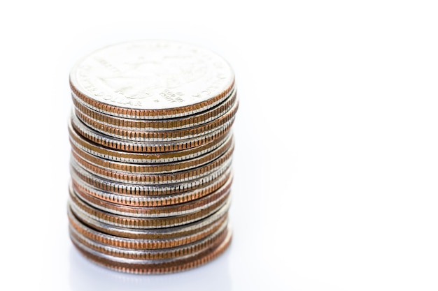 American coins on a white backgreound.