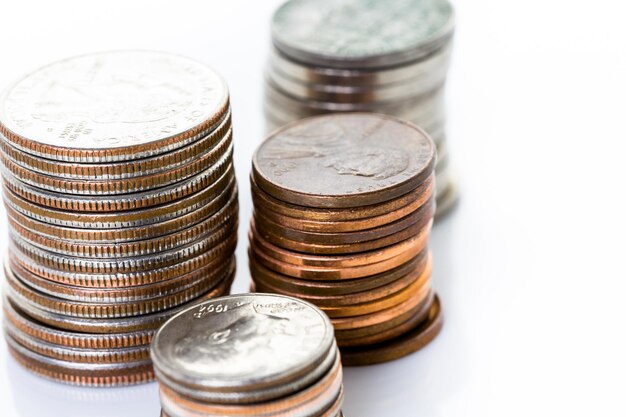 American coins on a white backgreound.