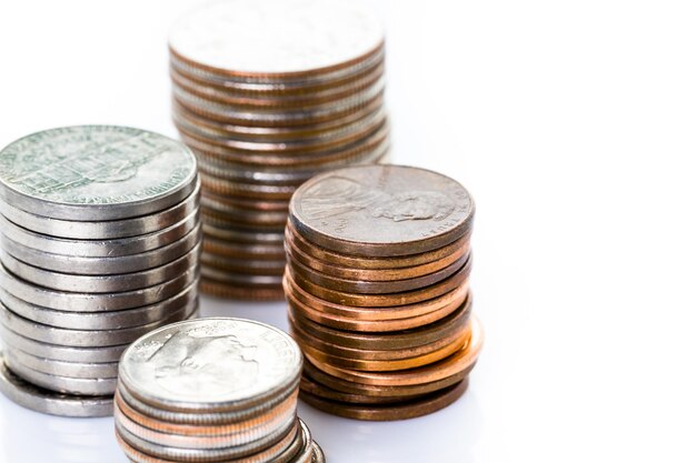 American coins on a white backgreound.