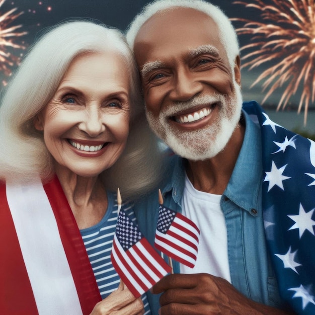 Photo an american couple celebrating independence day generative ai