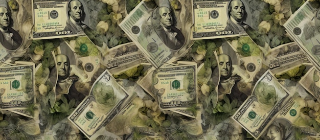 American Dollar Bills with Green Foliage