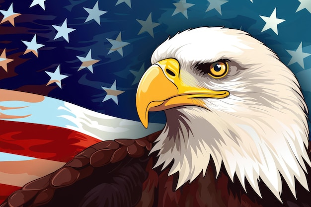 American eagle on the background of the American flag Vector illustration