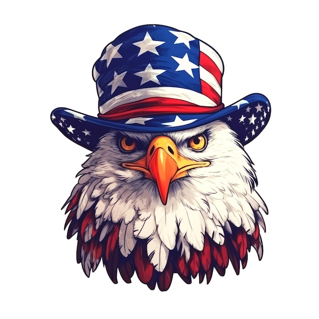 American eagle wearing a USA hat in the style of realistic animal portraits unique characters car