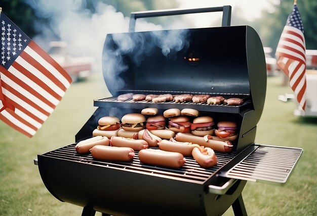 American Feast Burgers Hot Dogs and Flags