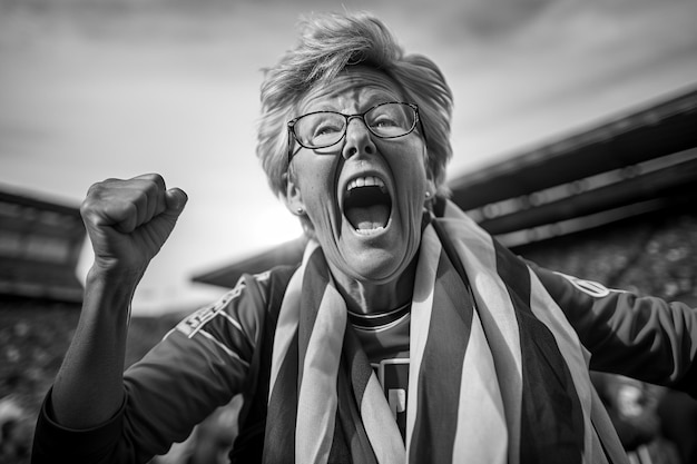 American female football soccer fans in a World Cup stadium supporting the national team