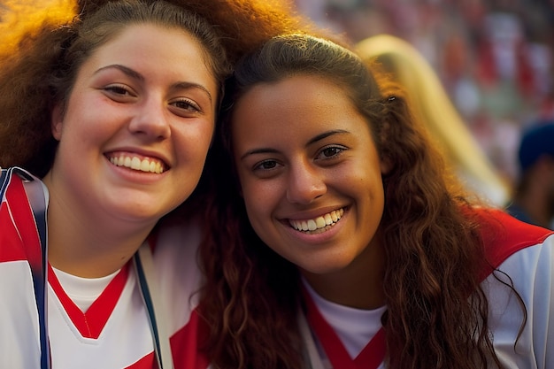 American female football soccer fans in a World Cup stadium supporting the national team