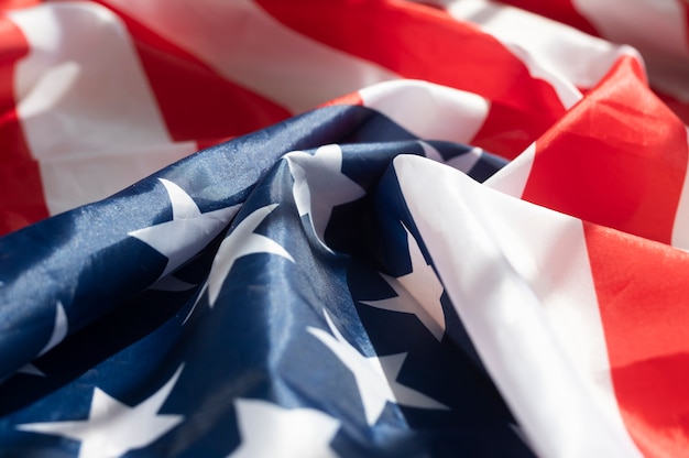 American flag background. USA symbol texture close up.