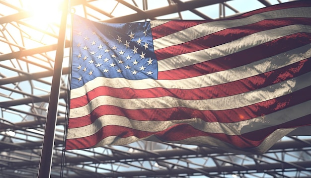 American flag background with blowing in the wind Independence day