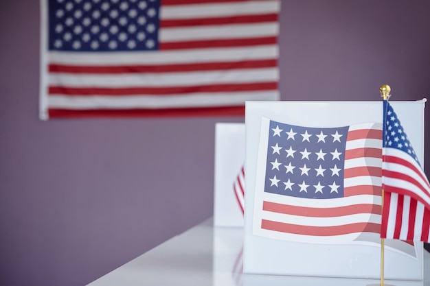 American Flag And Banner In Voting Place