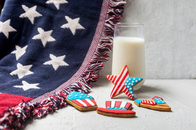 American flag cookies and glass of milk