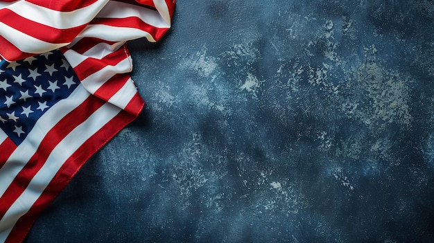 Photo american flag draped on a dark blue surface