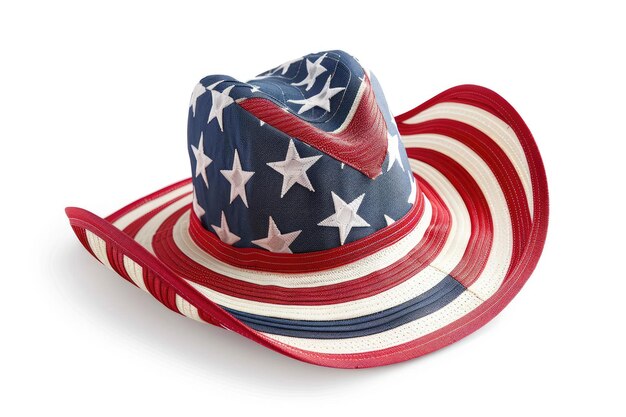 Photo american flag inspired sun hat on white background patriotic sun hat featuring stars and stripes isolated