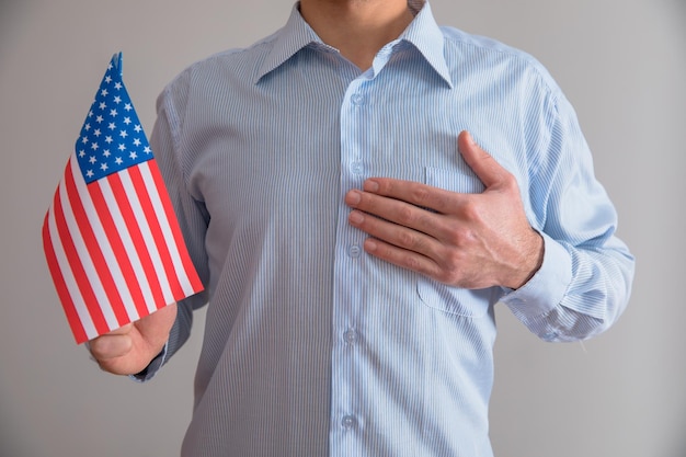 American flag in the man hand