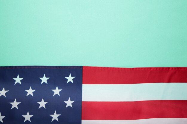 American flag on mint surface with copy space