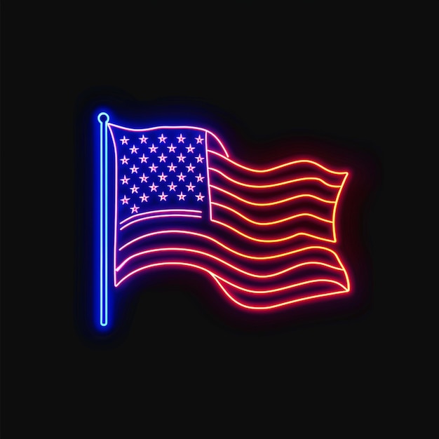 Photo american flag in neon colors line art style