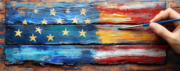 American Flag Painting on Wood Illustration