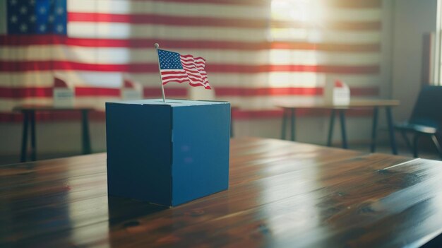 An American flag proudly displayed on the tap of election urn