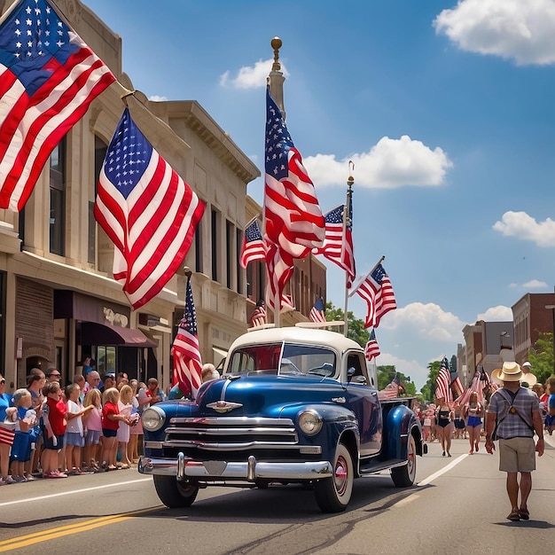 American flag show on 4th of july parade god bless America