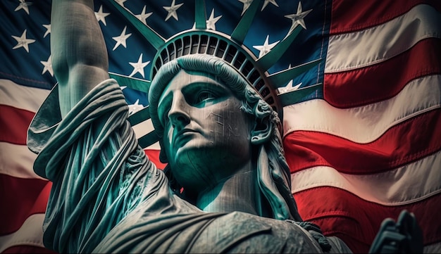 American flag and the Statue of liberty Background for independence day 4th of July Generative Ai