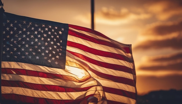 American flag at sunset symbol of America USA