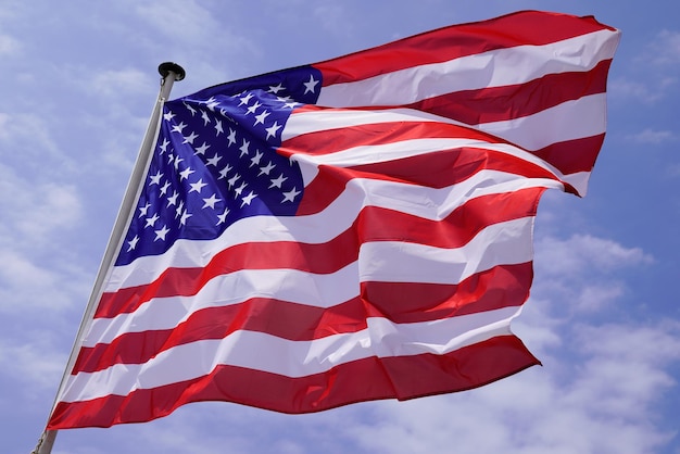 American flag usa National states flag on wind mat us with blue cloud sky