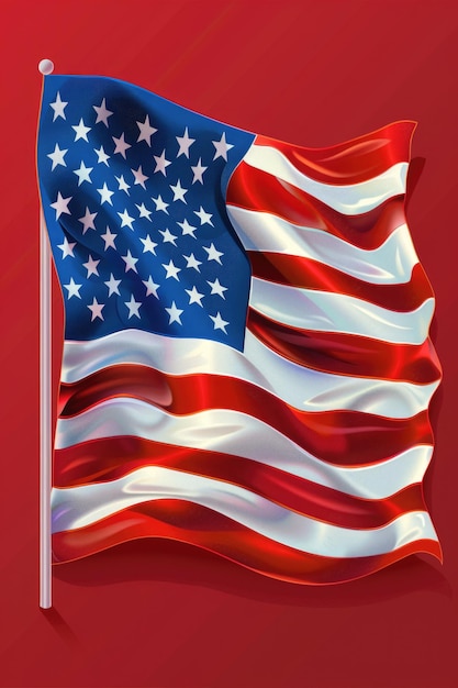 American Flag Waving Red Background