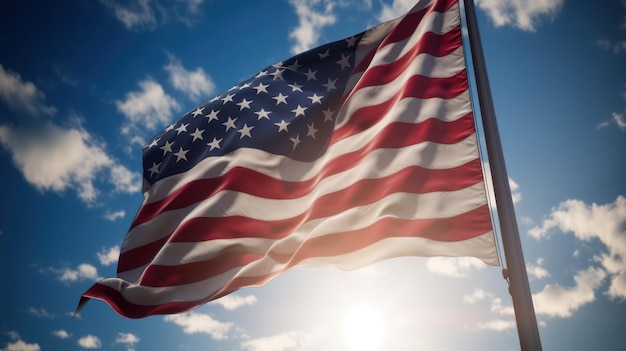 American flag with beautiful sky on background