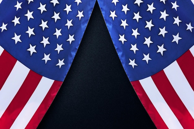 American flag with a black background. Fourth of July Concept