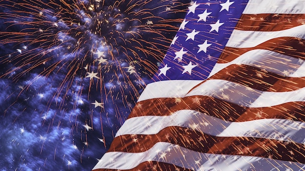 American flag with fireworks banner for 4th of July