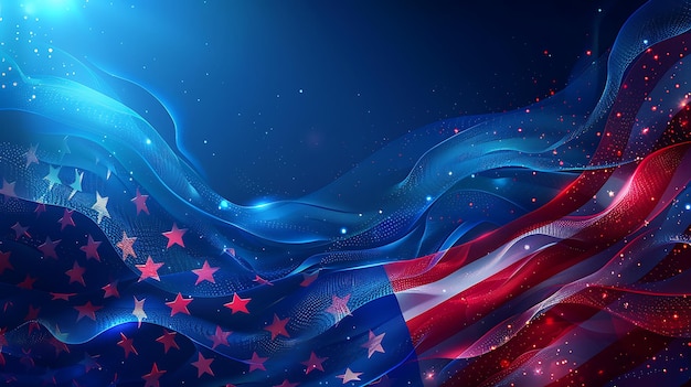 American flag with glowing particles background