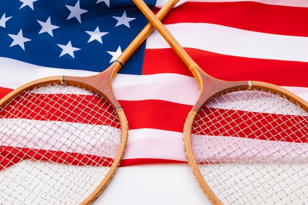 American flag with tennis rackets.