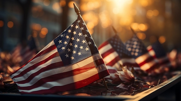 American Flags Flying Proudly At A Background