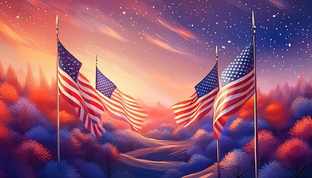 American flags Independence Day background